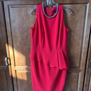 Carmen Marc Valvo Red Dress with Glitter Neckline Size 10